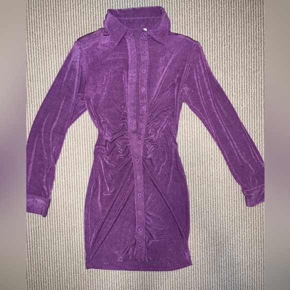 NWOT Purple Slinky Ruched Shirt Dress - Picture 5 of 5